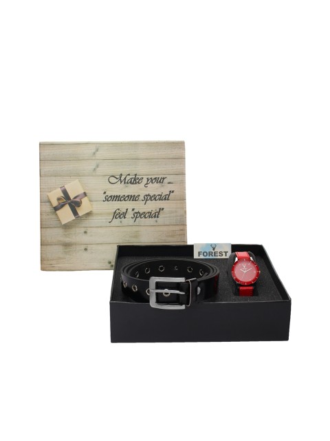

Hobforestessentials Women Watch & Belt Gift Set, Red
