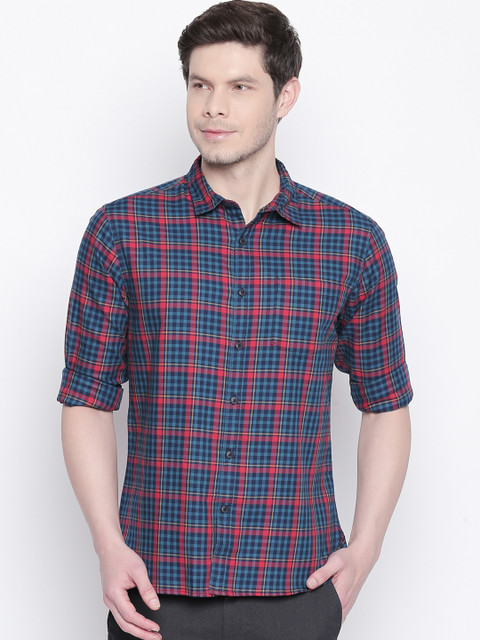 

BYFORD by Pantaloons Men Teal & Red Slim Fit Checked Casual Shirt
