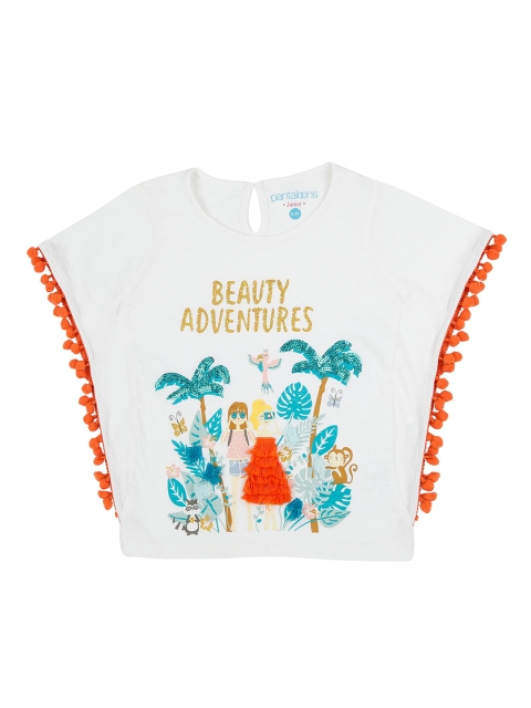 

Pantaloons Junior Girls Off-White Printed Kaftan Pure Cotton Top