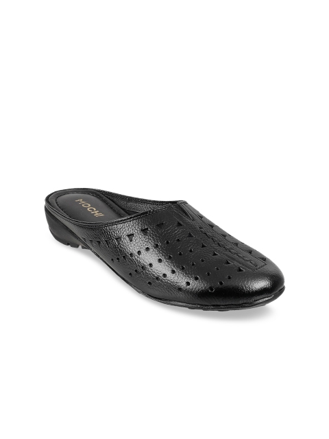

Mochi Women Black Solid Leather Mules