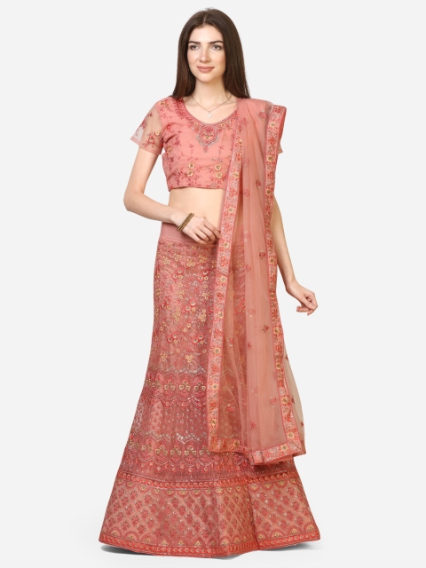 

V SALES Pink Semi-Stitched Lehenga & Blouse with Dupatta