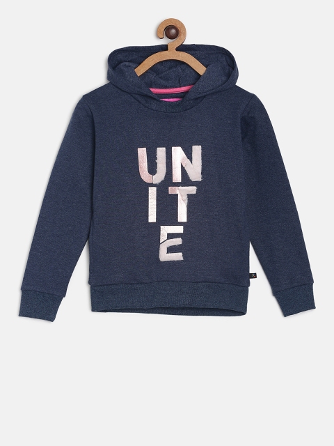 

TALES & STORIES Girls Blue & White Solid Hooded Sweatshirt