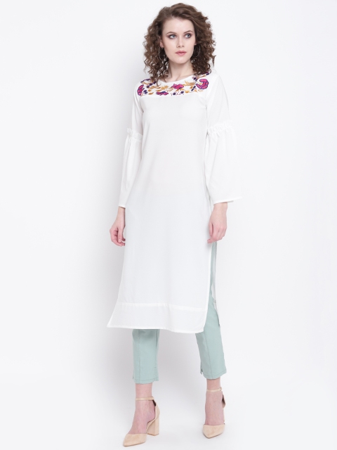 

Napra Women White Embroidered Straight Kurta