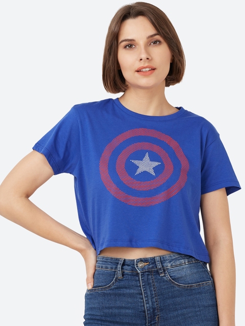 

Free Authority Women Blue Captain America Printed T-shirt