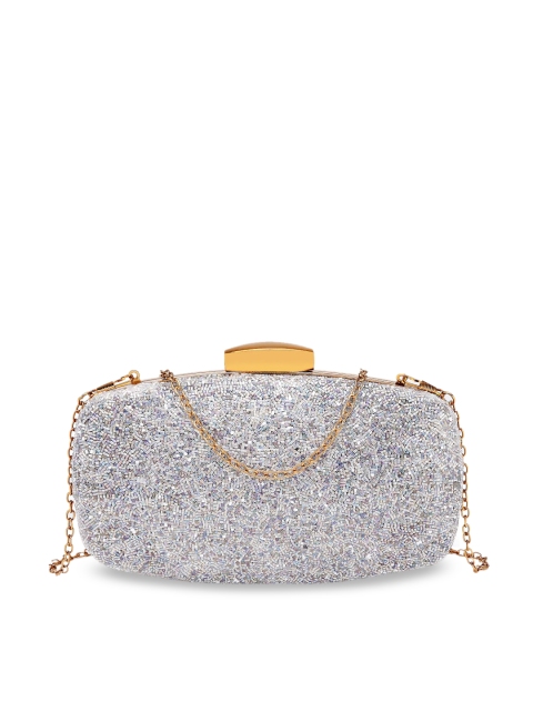 

Diana Korr White & Silver-Toned Rhinestone Embellished Box Clutch