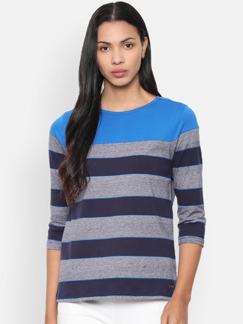 

Van Heusen Woman Women Navy Blue & Grey Striped Round Neck T-shirt