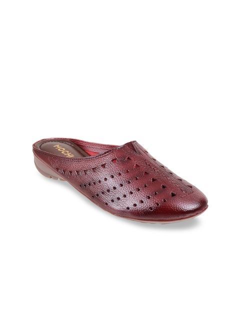 

Mochi Women Maroon Solid Leather Mules