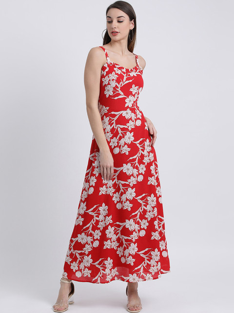

Zink London Women Red & White Printed Maxi Dress