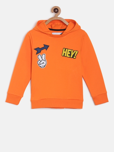 

TALES & STORIES Infant Boys Orange Solid Hooded Sweatshirt With Applique Detailing