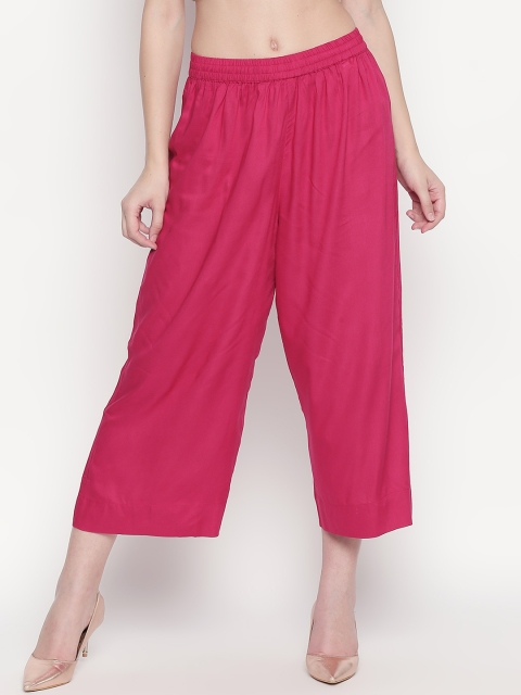 

RANGMANCH BY PANTALOONS Women Fuchsia Pink Solid Straight Palazzos