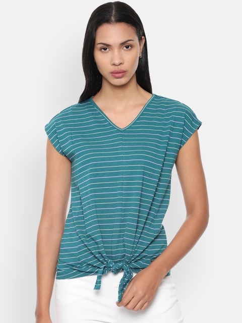

Van Heusen Woman Teal Green Striped Top