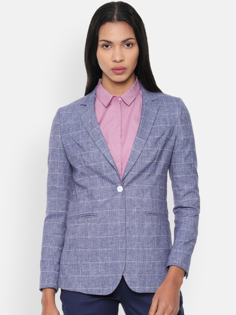 

Van Heusen Woman Blue Checked Single-Breasted Casual Blazer