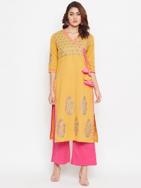 

Bitterlime Women Mustard & Pink Printed Kurti with Palazzos