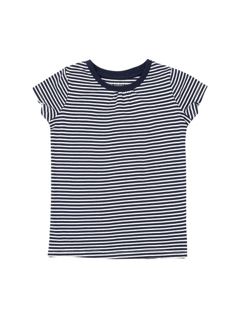 

Pantaloons Junior Girls Navy Blue White Striped Round Neck Pure Cotton T-shirt