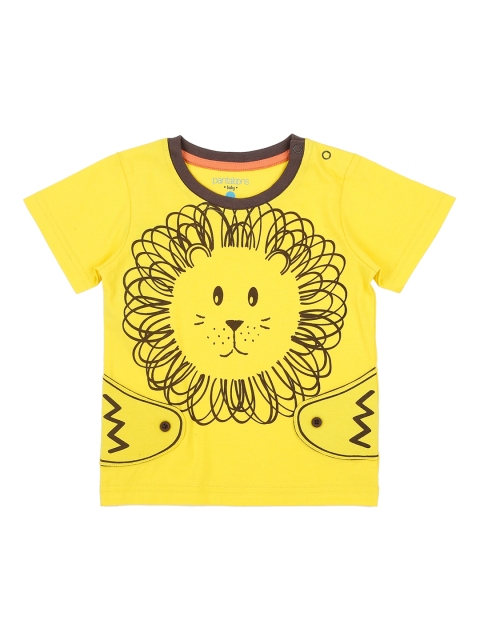 

Pantaloons Baby Boys Yellow Brown Printed Round Neck Pure Cotton T-shirt