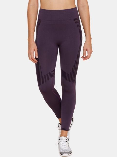 

Zelocity Women Purple Solid Seamless Activewear Tights