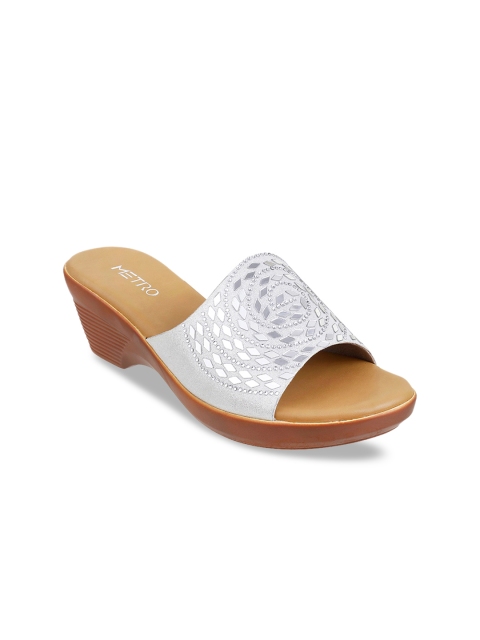 

Metro Women Silver-Toned Embellished Mules