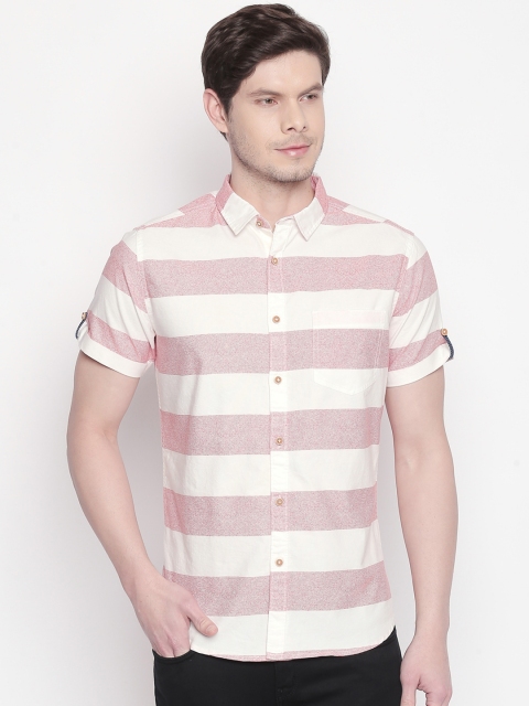 

Urban Ranger by pantaloons Men Pink Regular Fit Striped Casual Shirt