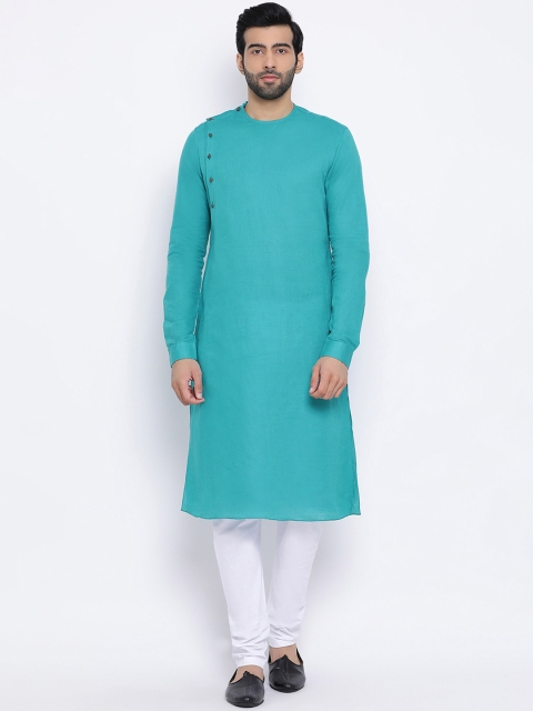 

NAMASKAR Men Green Solid Straight Kurta
