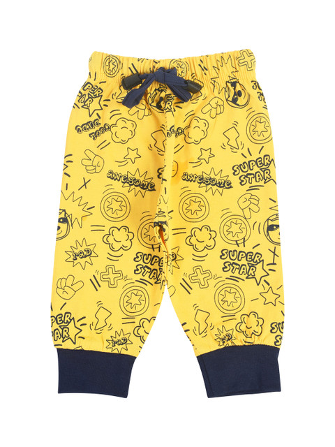 

CRAZYPENGUIN Boys Yellow & Navy Blue Printed Joggers