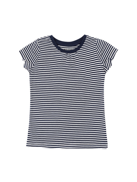 

Pantaloons Junior Girls Navy Blue Striped Round Neck Pure Cotton T-shirt