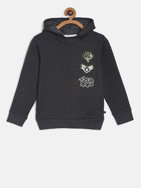 

TALES & STORIES Boys Charcoal Grey Solid Hooded Sweatshirt