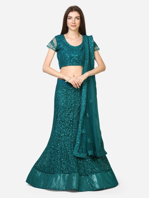 

V SALES Teal Green Semi-Stitched Lehenga & Blouse with Dupatta