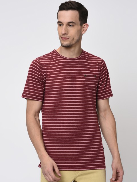 

Rigo Men Maroon Slim-Fit Striped Round Neck T-shirt