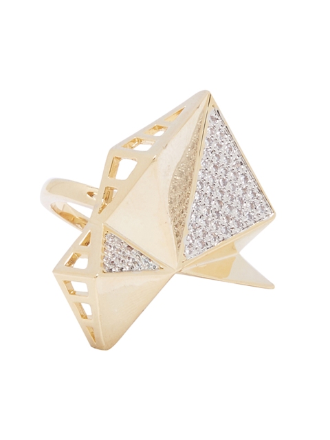 

shaze Women Gold-Toned Stone-Studded Faceted Finger Ring