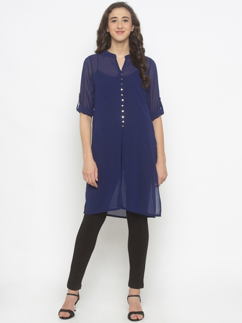 

Iti Women Navy Blue Solid Tunic