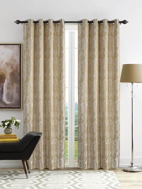 

Deco Window Camel Brown & Off-White Set of 2 Printed Curtain Curtains