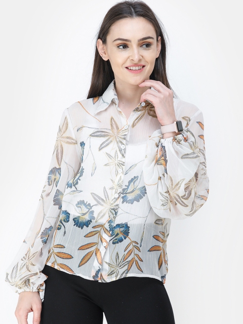 

Cation Women White & Brown Regular Fit Printed Casual Shirt