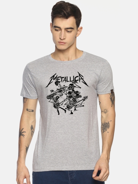 

Le Bison Men Grey & Black Printed Round Neck T-shirt