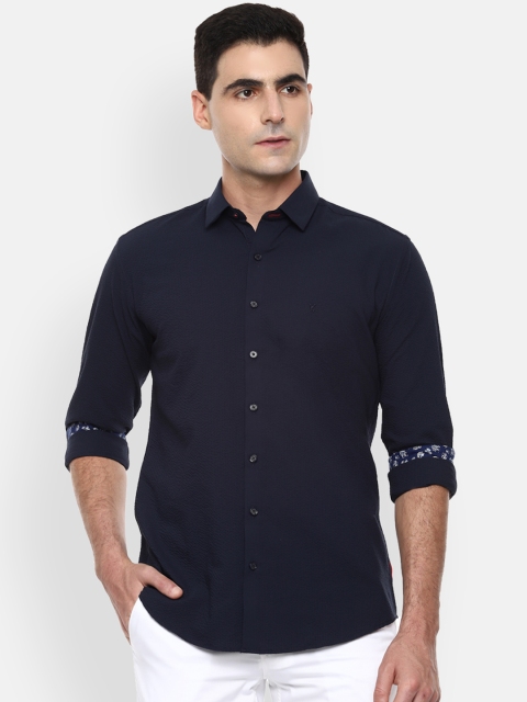 

V Dot Men Navy Blue Slim Fit Solid Casual Shirt