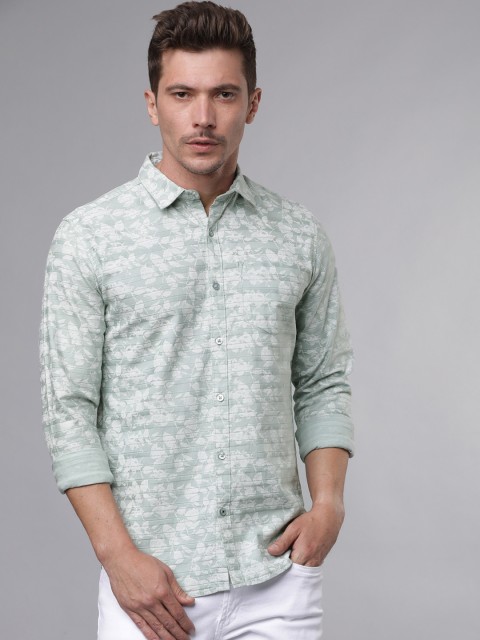

HIGHLANDER Men Green & White Slim Fit Printed Casual Shirt