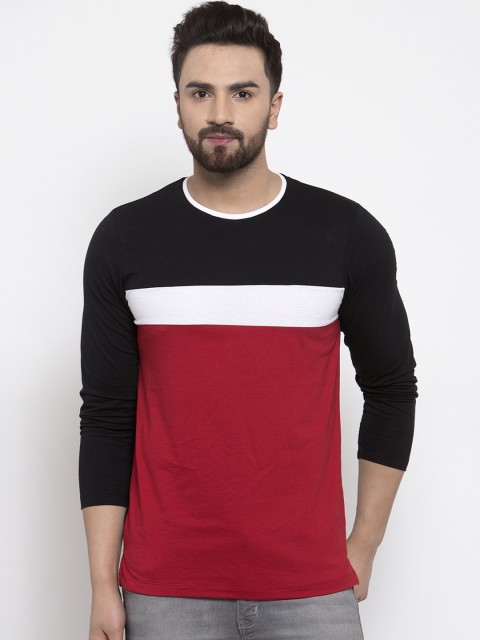 

Kalt Men Black & Maroon Colourblocked Round Neck T-shirt