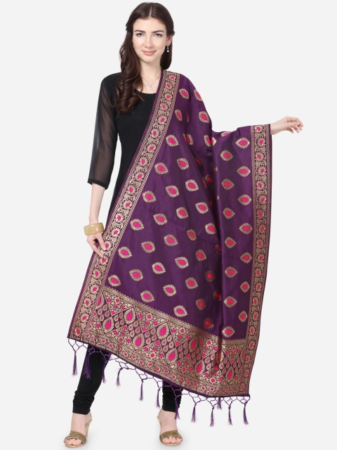 

Satrani Purple & Pink Woven Design Jacquard Banarasi Dupatta