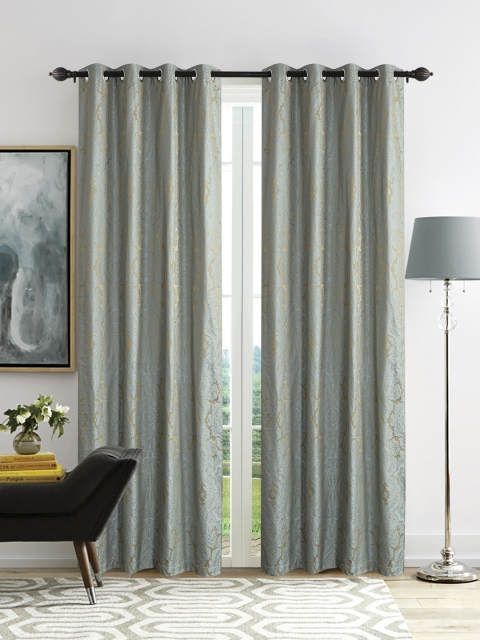 Deco Window Set of 2 Teal Blue & Grey Door Curtain
