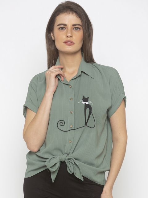 

Iti Women Green Solid Shirt Style Top