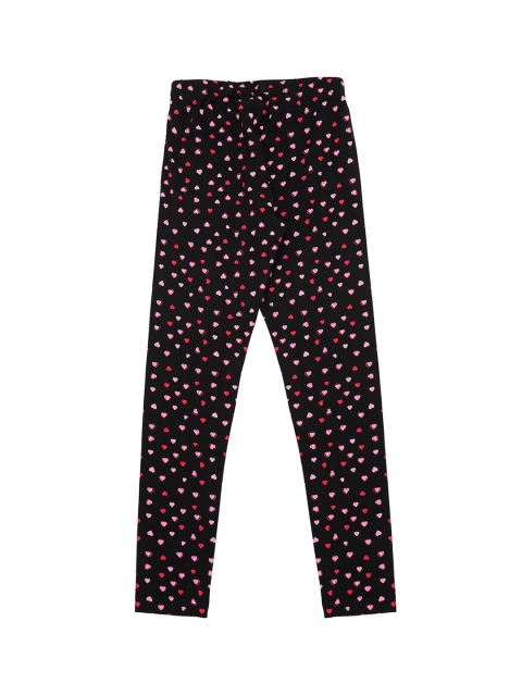 

Pantaloons Junior Girls Black & Pink Printed Ankle-Length Leggings