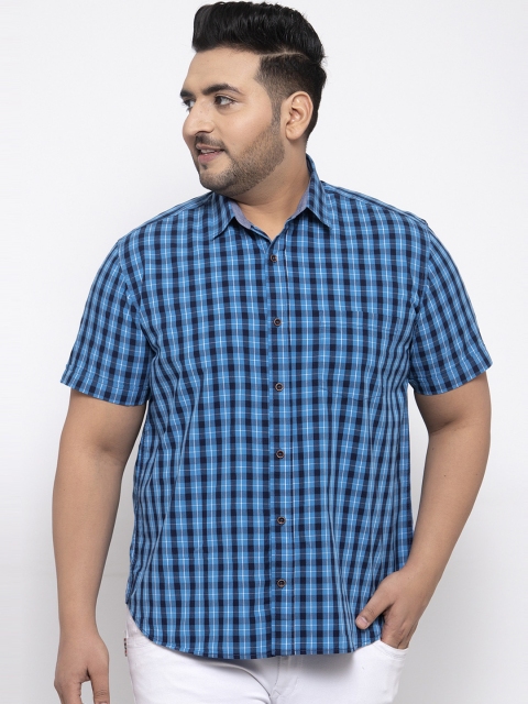 

plusS Men Blue Regular Fit Checked Casual Shirt