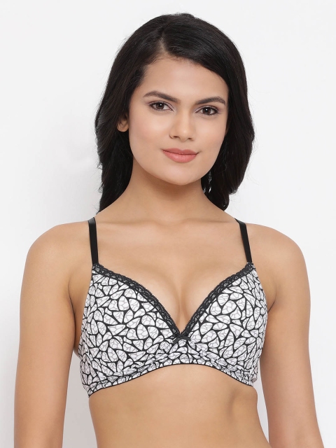 

Clovia White & Black Printed Level 1 Heavily Padded Push-Up Bra BR2018P1830B