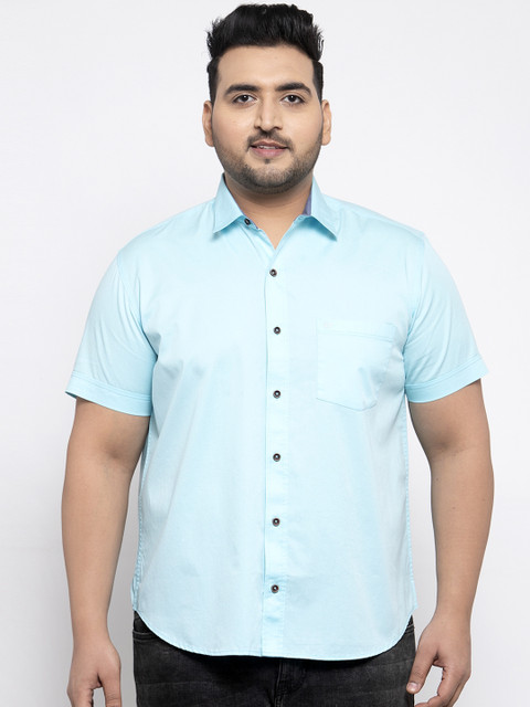 

plusS Men Turquoise Blue Regular Fit Solid Casual Shirt
