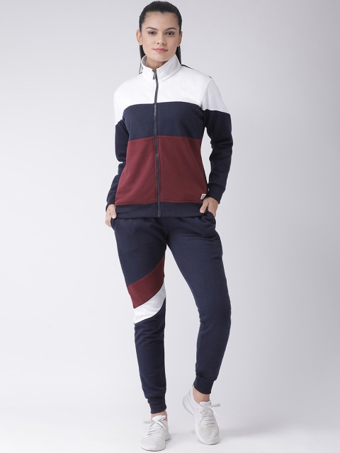 

GRIFFEL Women Navy Blue & Burgundy Colourblocked Tracksuit