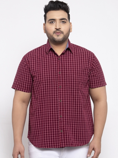 

plusS Men Maroon Regular Fit Checked Casual Shirt