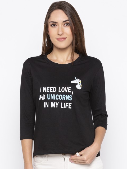 

Globus Women Black Printed Round Neck T-shirt