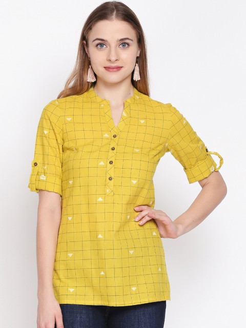 

AKKRITI BY PANTALOONS Women Yellow & Black Checked Tunic