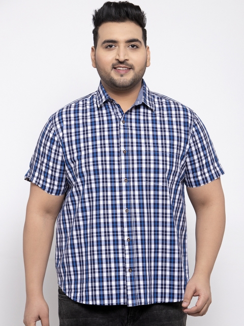 

plusS Men Blue & White Regular Fit Checked Casual Shirt