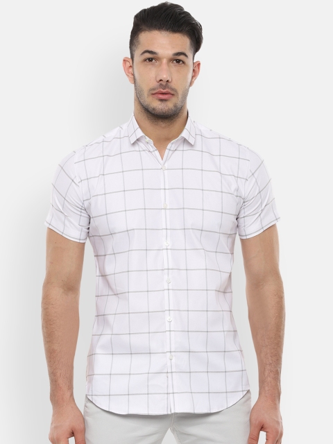 

V Dot Men White & Grey Skinny Fit Checked Casual Shirt