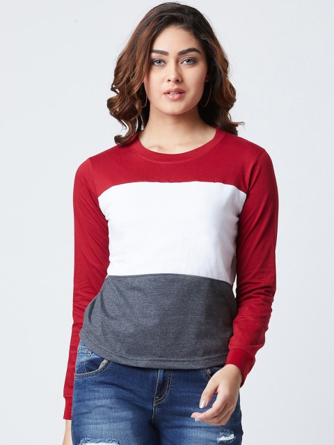 

The Dry State Women Red & White Slim Fit Colourblocked Round Neck T-shirt